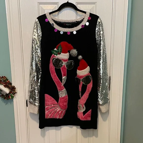 Festive Flamingo Sequin Sweater - Picture 1 of 2